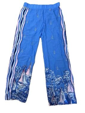 Lilly Pulitzer Blue Anchor Print Sailboat Palazzo Pants